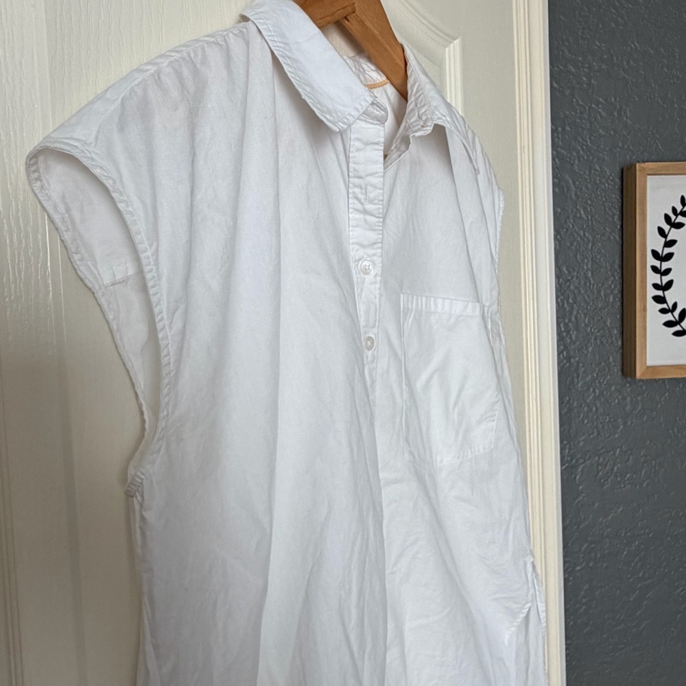 Maeve The Bennet Buttondown White Muscle Tank Shirt, Small - Picture 7 of 13